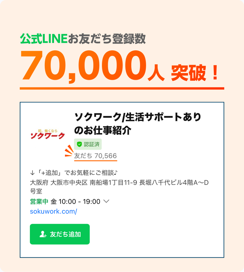 公式LINEお友だち登録数70,000人突破